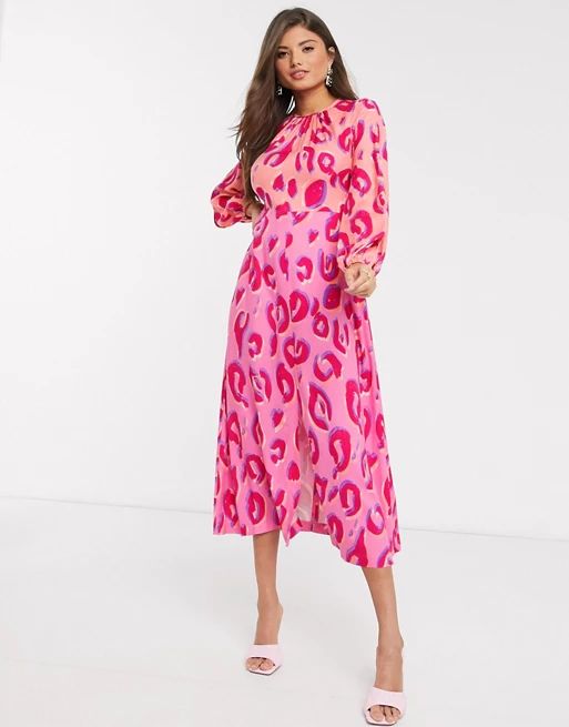 Closet London gathered midaxi dress in contrast leopard | ASOS (Global)