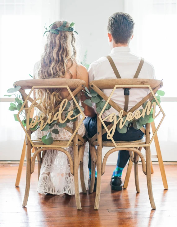 Hexagon Wedding Chair Signs Geometric Style for Bride and Groom Wedding Chairs, Hexagon Calligraphy  | Etsy (US)