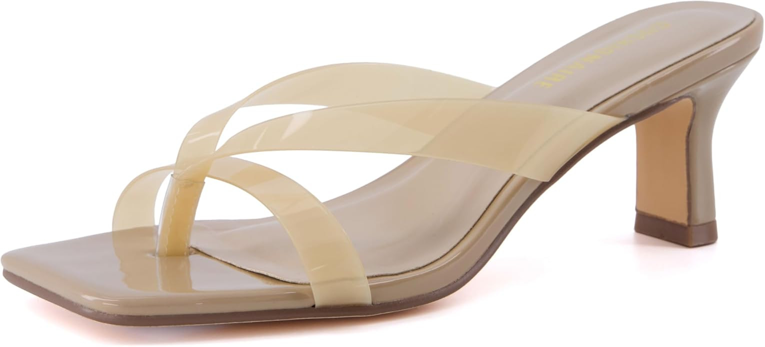 CUSHIONAIRE Shana Clear Jelly Strap Heels for Women, Flared Kitten Heel Slide with Cushioned Foot... | Amazon (US)