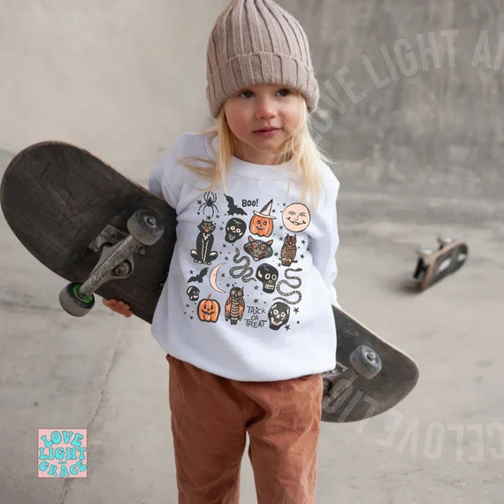 Halloween Sweatshirt Toddler Halloween Crewneck Vintage Kids - Etsy | Etsy (US)
