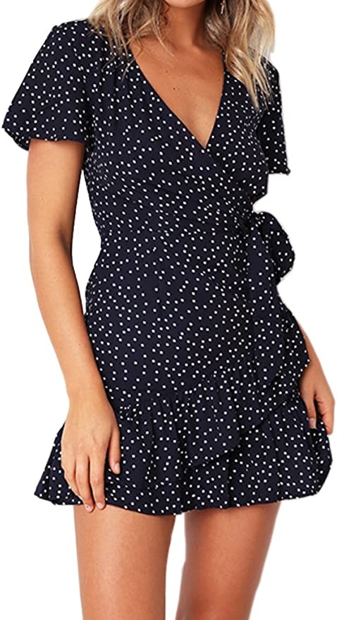 Relipop Summer Women Short Sleeve Print Dress V Neck Casual Short Dresses | Amazon (US)