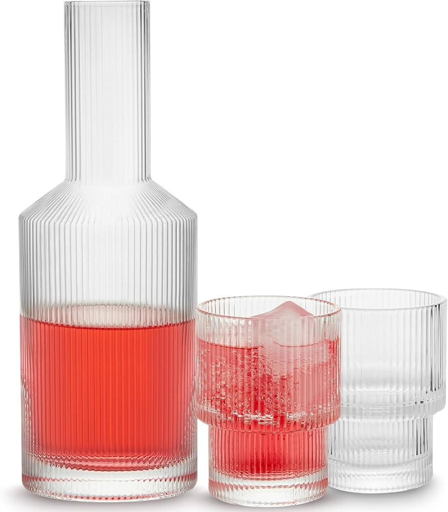 Bedside Water Carafe and Glass Set, Qipecedm 28 OZ Pitcher & 6 OZ Cups, Vintage Glass Bedside Wat... | Amazon (US)