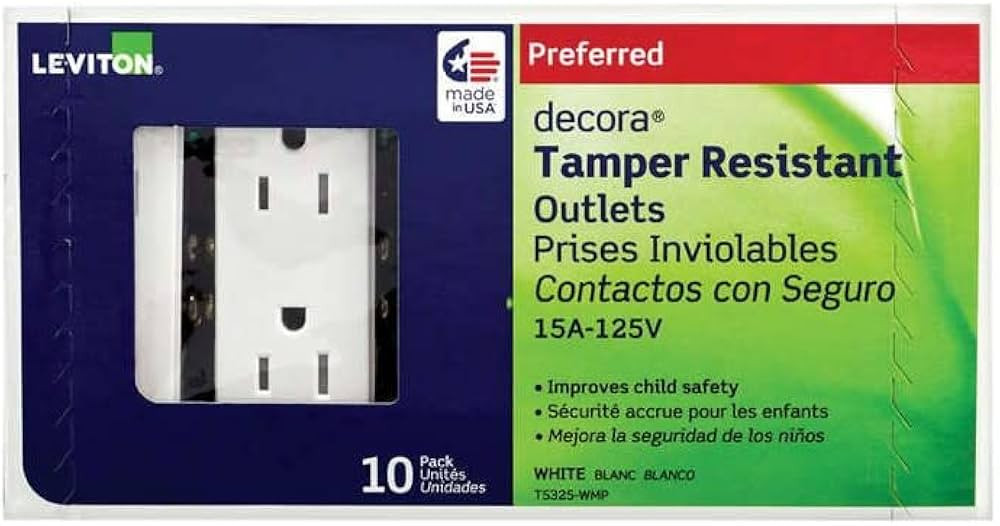 Leviton T5325 15 Amp Decora Tamper-Resistant Duplex Electrical Wall Outlet - White, 10 Pack | Amazon (US)