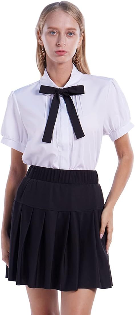 ETOSELL Women Short Sleeve Peter Pan Collar Blouse Kawaii Girls School Uniform White Shirt Lady B... | Amazon (US)
