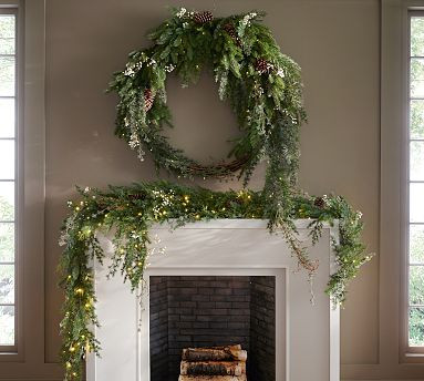 Faux Lit Oversized Avant-Garde Wreath &amp; Garland | Pottery Barn (US)