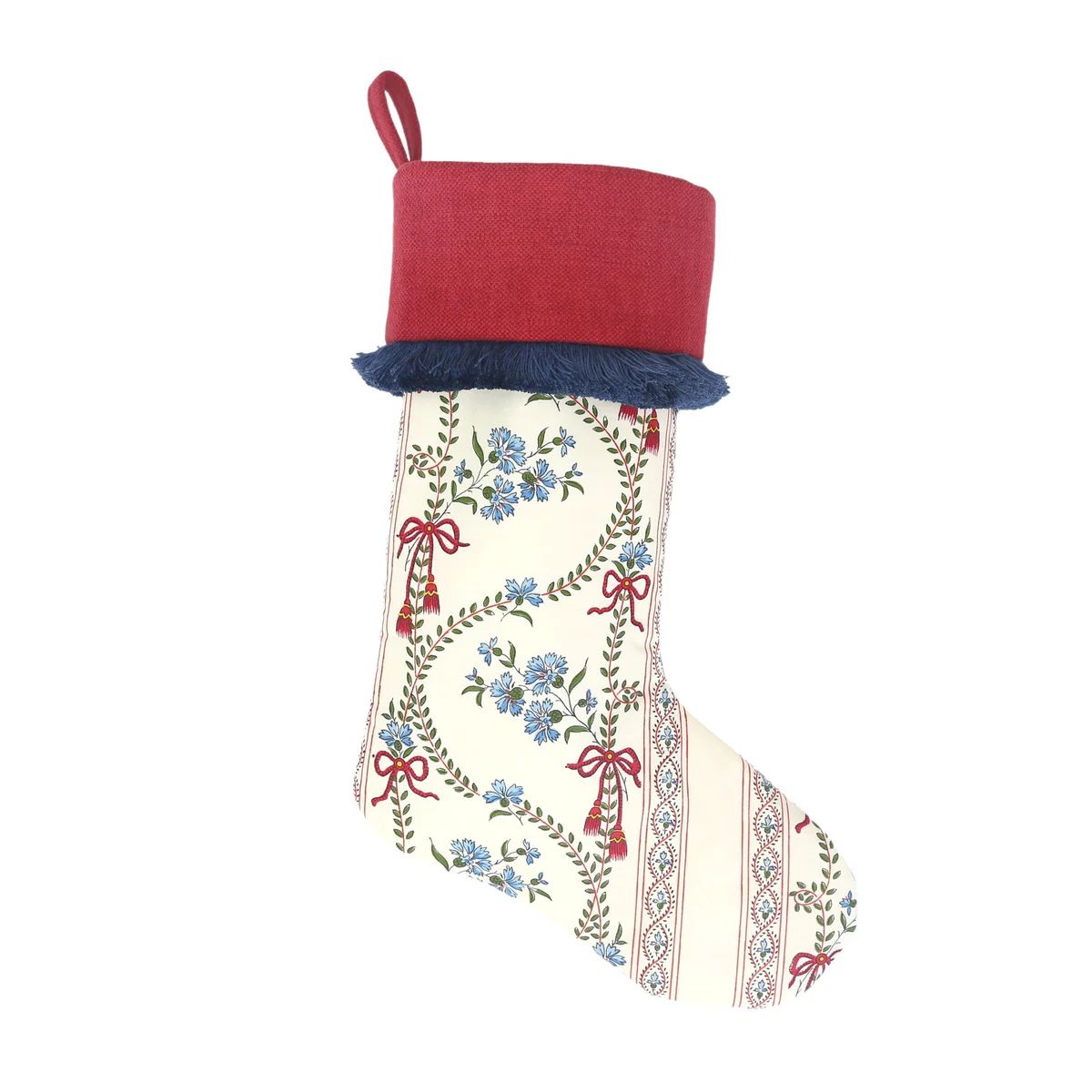 Les Bleuets Stocking with Red Cuff and Fringe | Stuck on Hue