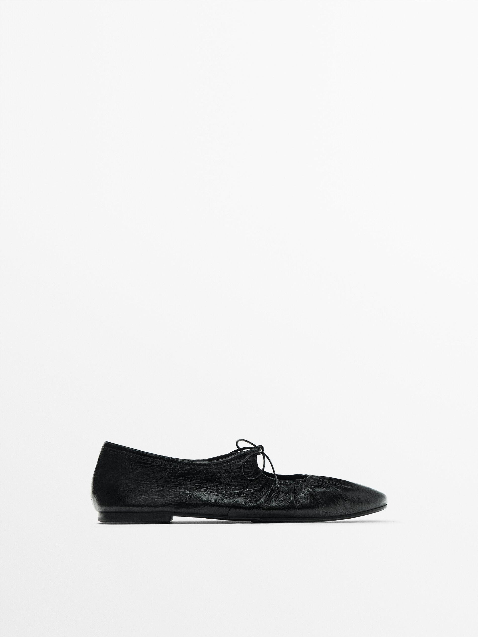 Tied leather ballet flats | Massimo Dutti US