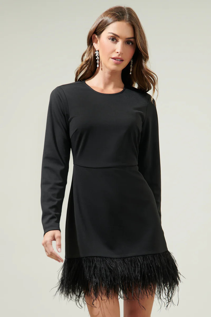 Sashay Bodycon Long Sleeve Feather Dress | Sugarlips