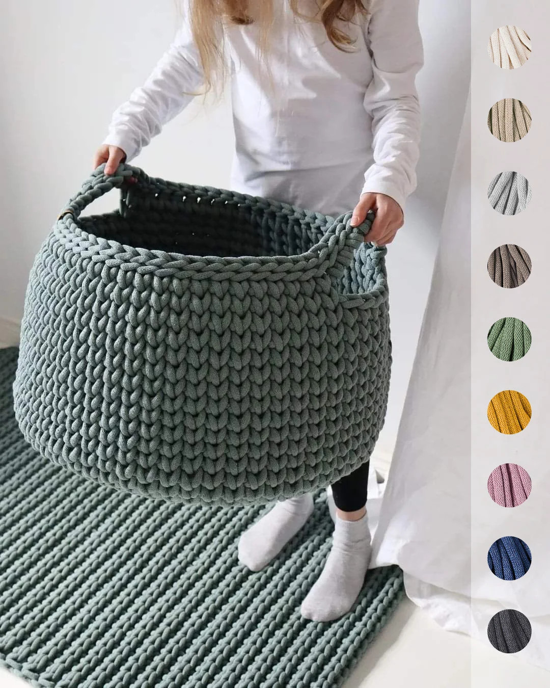 Large Standing Basket With Handles, Massive Crochet Organizer for Bedroom, Nursery Toy Bin, Laund... | Etsy (US)
