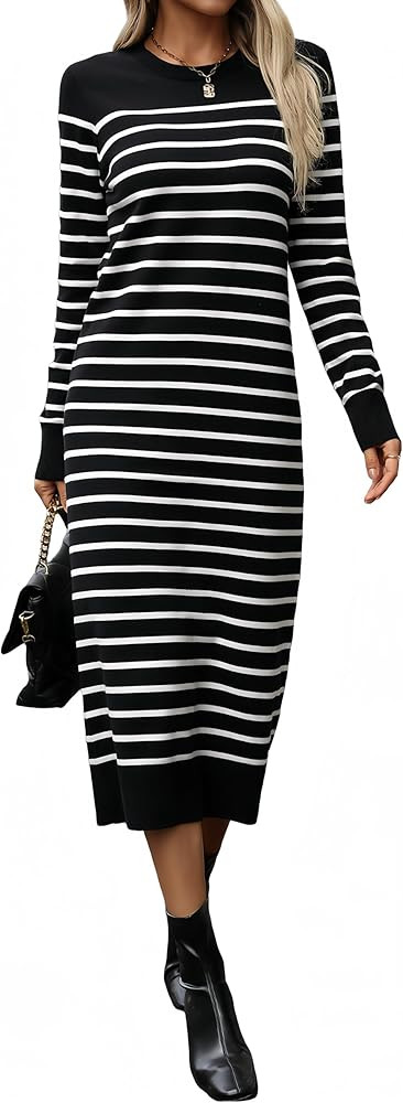 Long Sweater Dress for Women Loose Knitwear Striped Long Dresses Stylish Autumn and Winter Outfit... | Amazon (US)