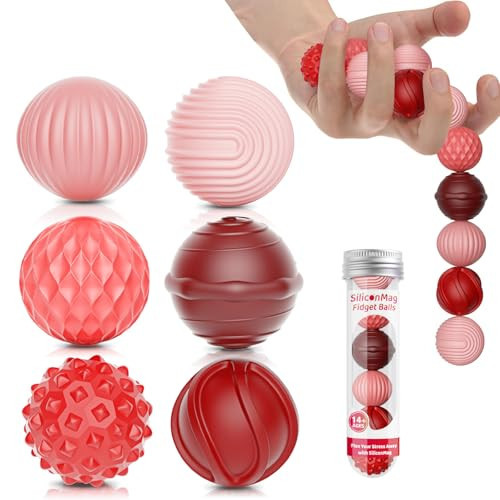 Silicone Magnetic Balls, Fidget Toys, 6-Pack Stress Relief Toys for Adults, Teens, Sensory Toy for Fingers Hands, Quiet Office Desk Toys with Textures, Magnet Fidget Fun Gift (Red) | Amazon (US)