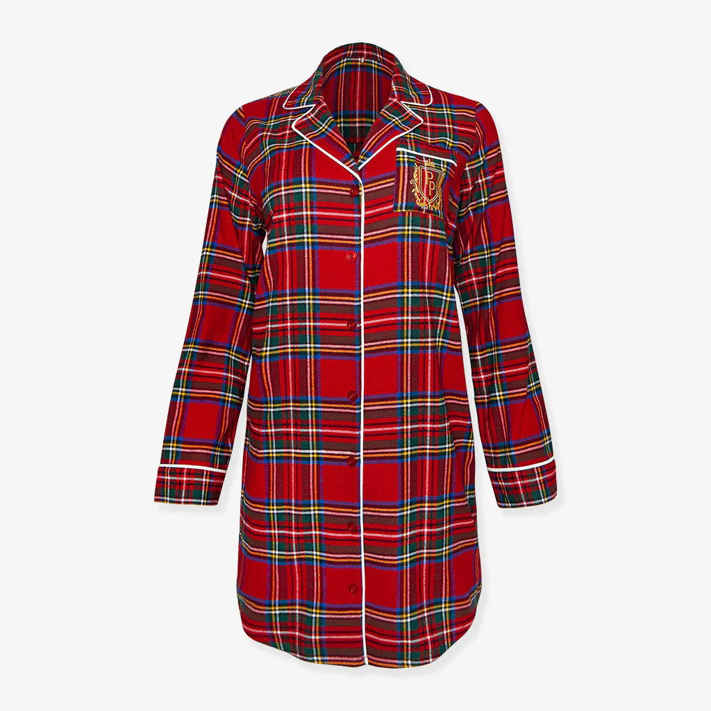Plaid Red Luxe Flannel Womens Pajama Shirt | Red Tartan Plaid | Posh Peanut