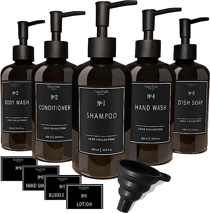 Refillable Shampoo and Conditioner Bottles - Empty Soap Pump Bottle Dispenser Set of 5 (16.9oz) -... | Amazon (US)