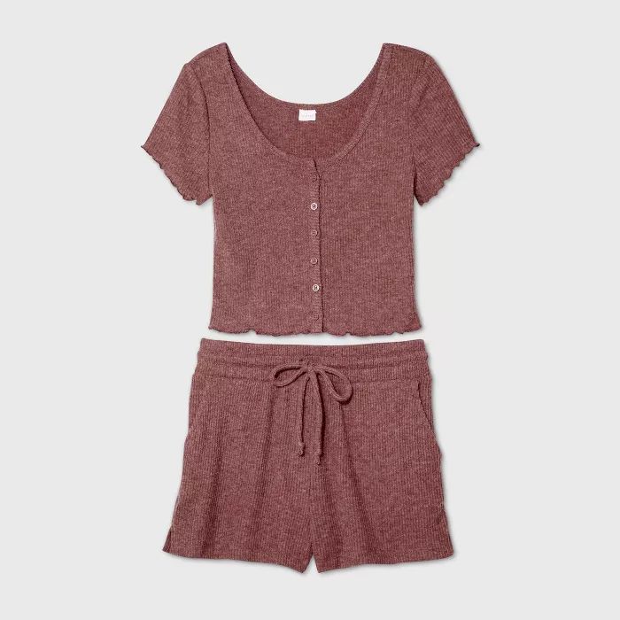 Women's Cozy Rib-Knit Short Sleeve Pajama Set - Colsie™ | Target