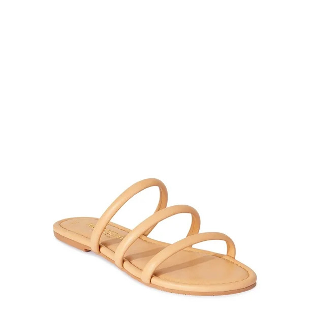 Melrose Ave Women's Faux Leather Three Strap Slide Sandals - Walmart.com | Walmart (US)