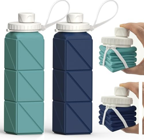 Collapsible Water Bottles 20.6oz 2 Pack, Silicone Foldable Portable Travel Water Bottle, BPA-free... | Amazon (US)