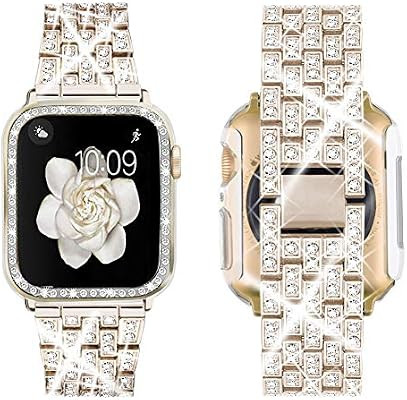 Supoix Compatible with Apple Watch Band 38mm 40mm 42mm 44mm + Case, Women Jewelry Bling Diamond R... | Amazon (US)