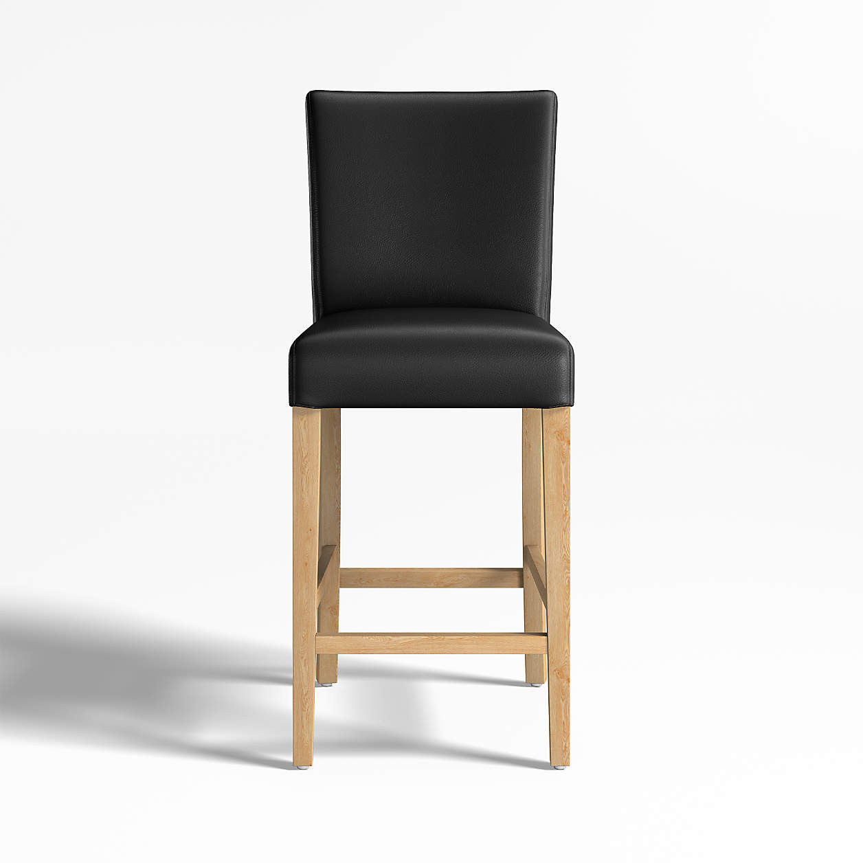 Lowe Onyx Leather Counter Stool with Natural Wood Legs + Reviews | Crate & Barrel | Crate & Barrel