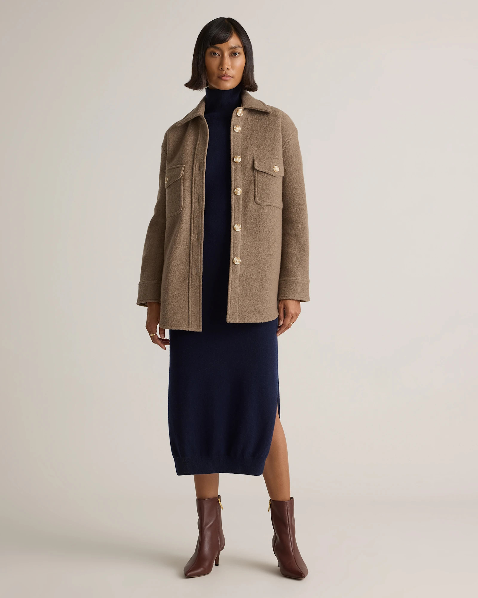 100% Merino Wool Shirt Jacket in Heather Elm | Quince