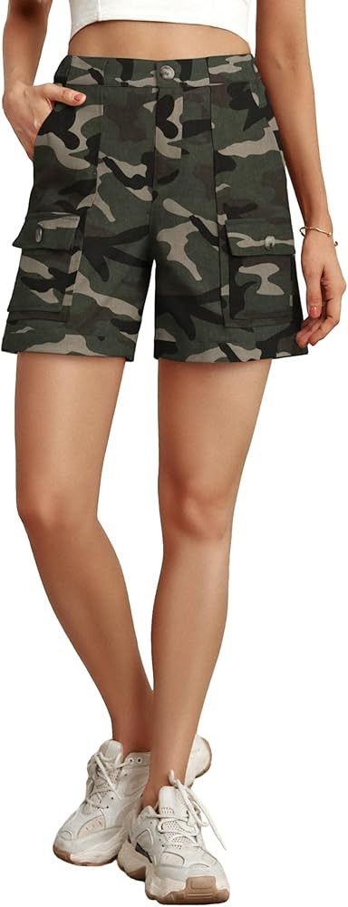 Lepunuo Cargo Shorts for Women Baggy Casual Elastic Waist Shorts Relaxed Fit Stretch Cargo Shorts... | Amazon (US)