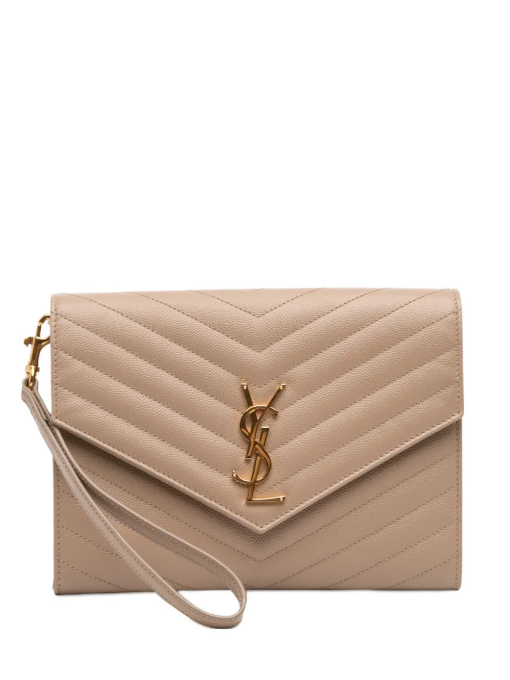 Saint Laurent Pre-Owned 2023 Grain De Poudre Cassandre Matelasse Flap Pouch clutch bag - Brown | Farfetch Global