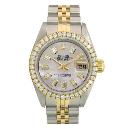Rolex Watch Lady Datejust 69173 Gold & Steel Pink MOP Dial W/ Baguette Diamonds | Walmart (US)