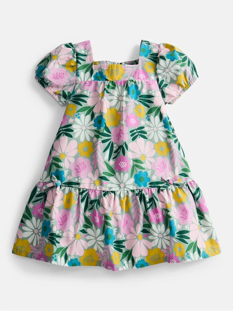 Wonder Nation Toddler Girls' Floral Cotton Play Dress with Short Puff Sleeves, Sizes 12M-5T | Walmart (US)