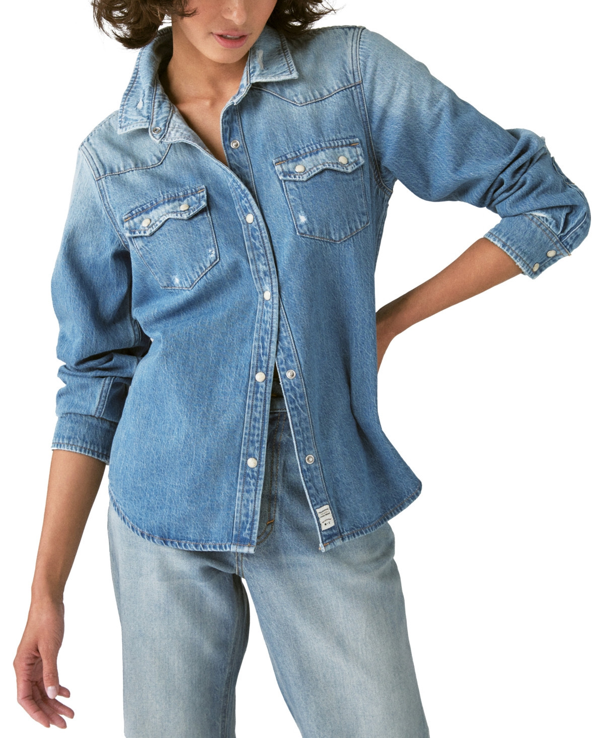 Lucky Brand Women's Yellowstone Cotton Denim Studded Western Shirt | Macys (US)