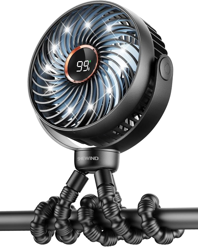 Stroller Fan, LED Light Portable Fan, 3600mAh Battery Operated Small Clip on Fan, 4 Speed Recharg... | Amazon (US)
