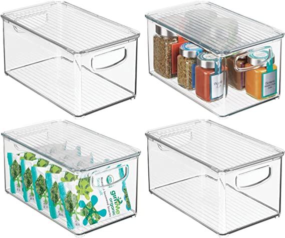 mDesign Plastic Stackable Storage Bin Organizer w/Handles for Kitchen, Bathroom, Pantry, Refriger... | Amazon (US)