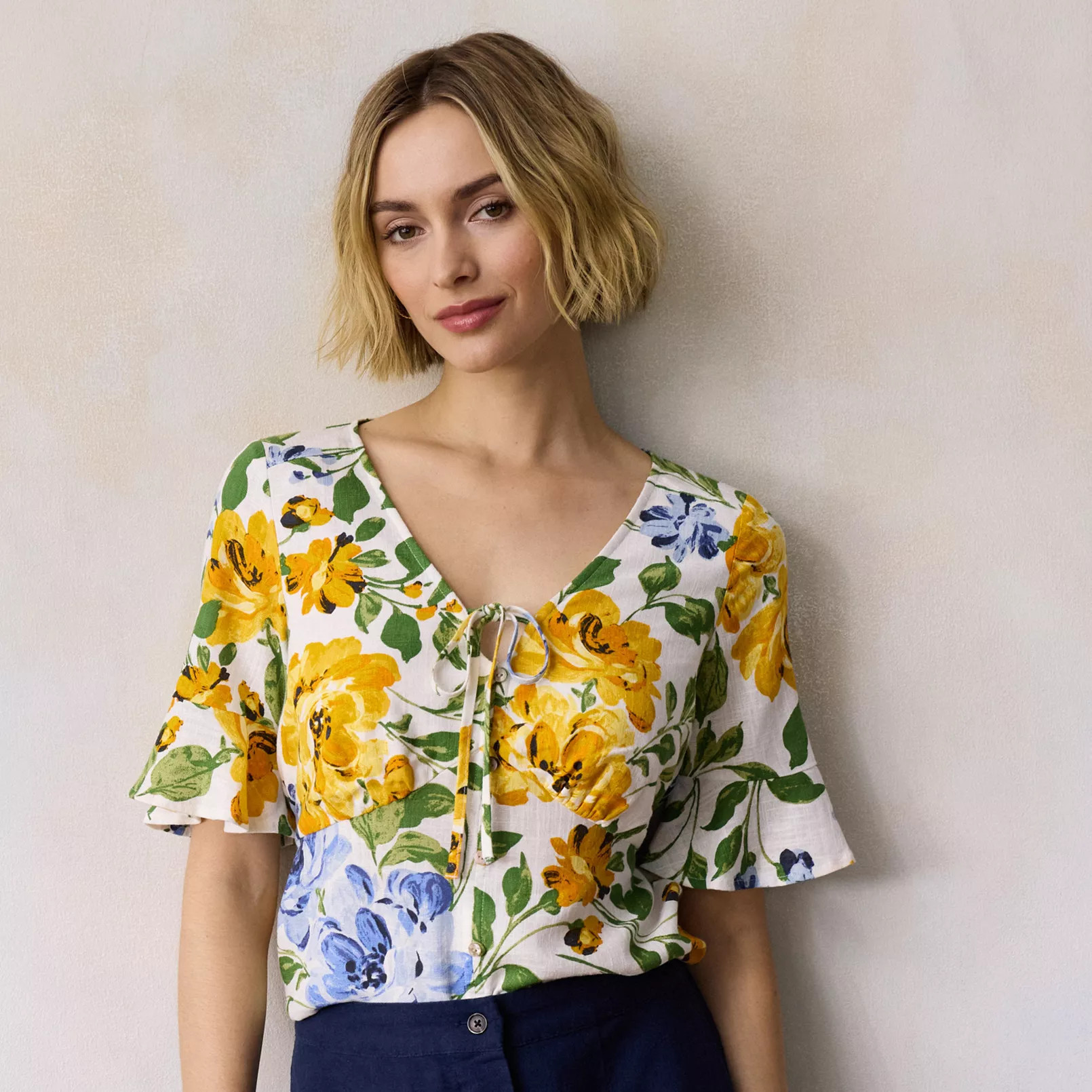 Women's LC Lauren Conrad Short Sleeve V-Neck Blouse | Kohl's