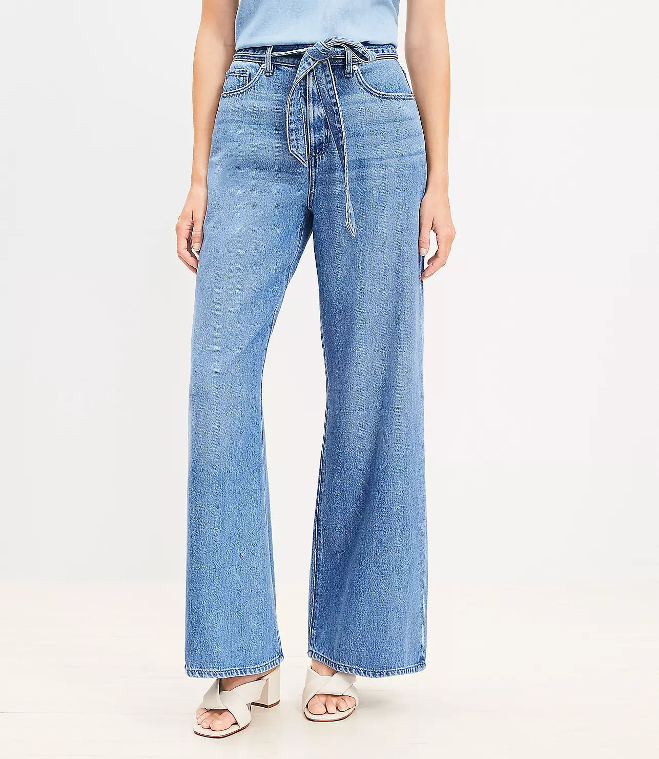 High Rise Palazzo Jeans in Mid Indigo Wash | LOFT