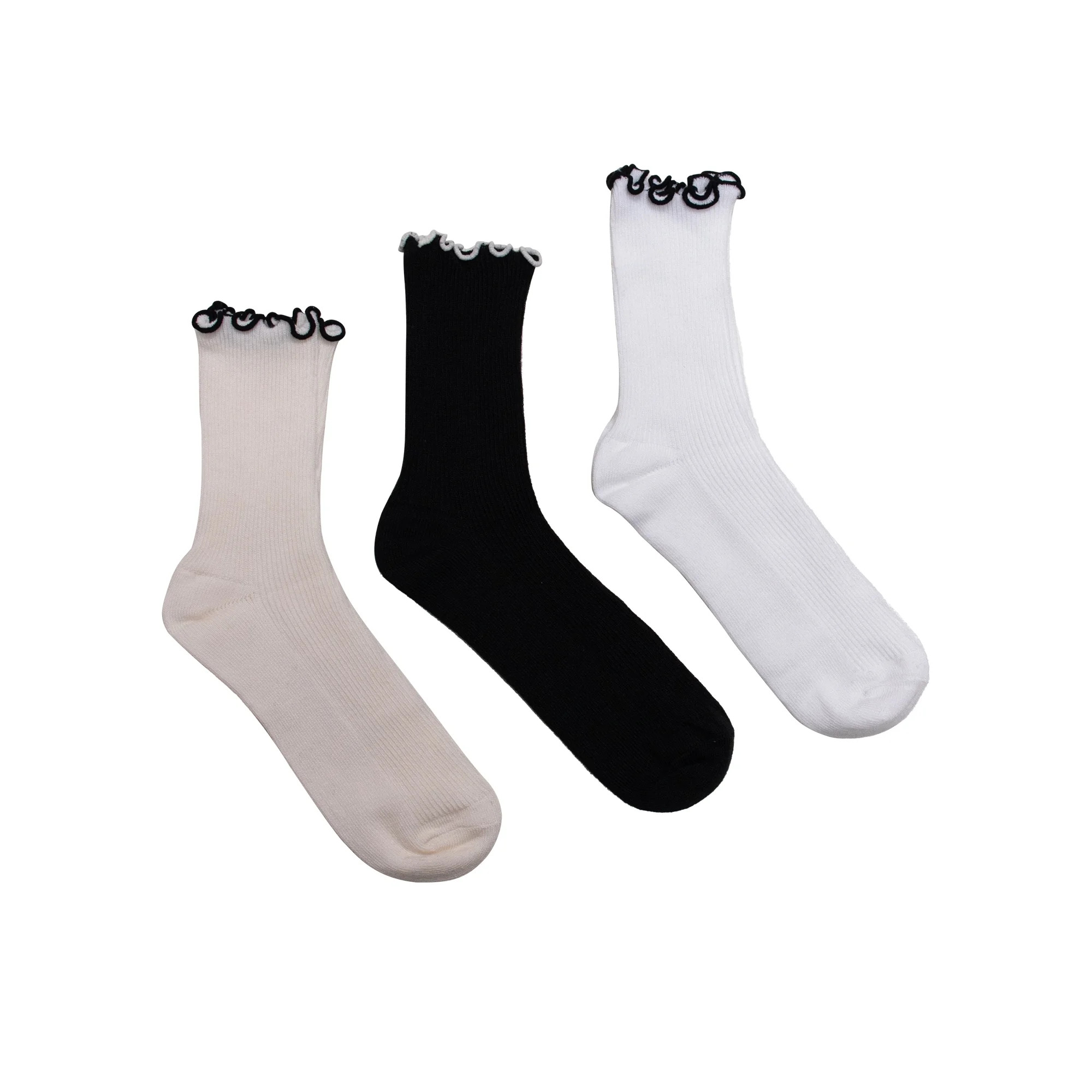 Weekend Academy Girls Contrast Lettuce Edge Socks, 3-Pairs, Sizes S-L | Walmart (US)