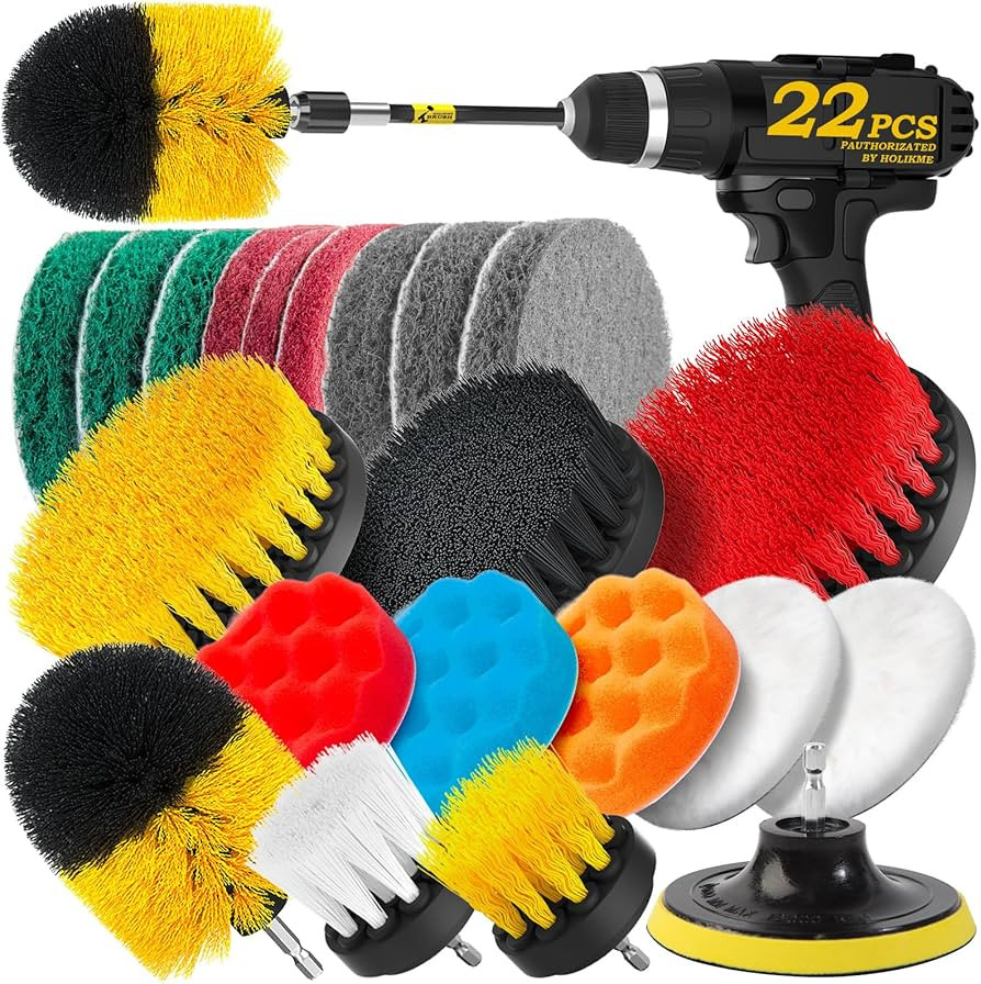 Holikme 22Piece Drill Brush Attachments Set, Scrub Pads & Sponge, Buffing Pads, Power Scrubber Br... | Amazon (US)