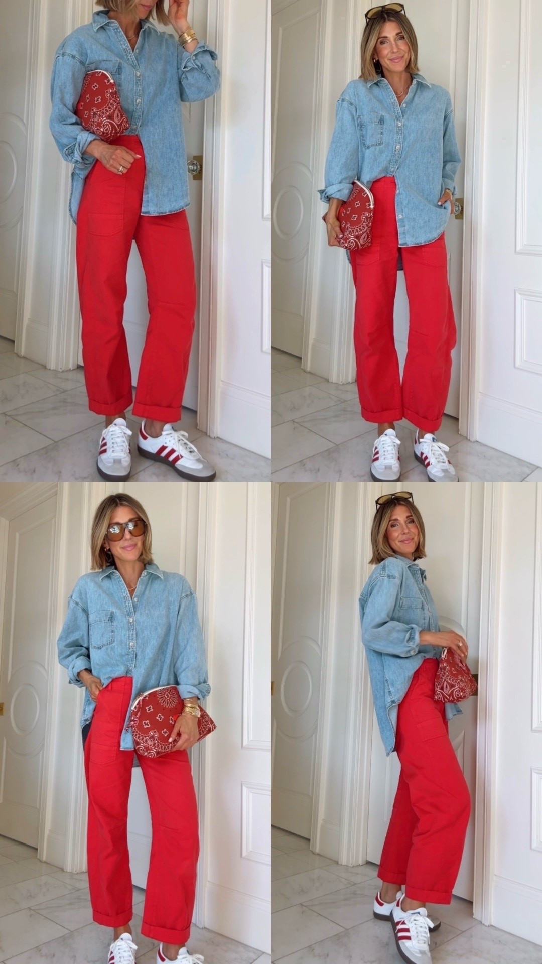 Obsessed w these red utility pants! Such a good piece for fall. I'm wearing size 25/2