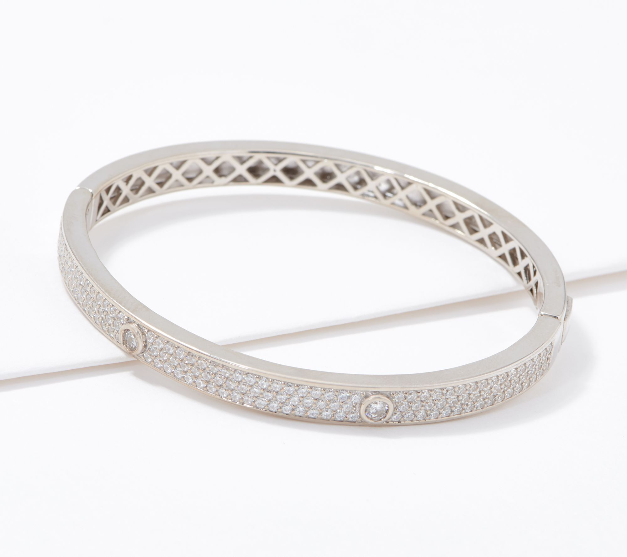 Diamonique Pave and Bezel Stone Bangle, Sterling Silver | QVC