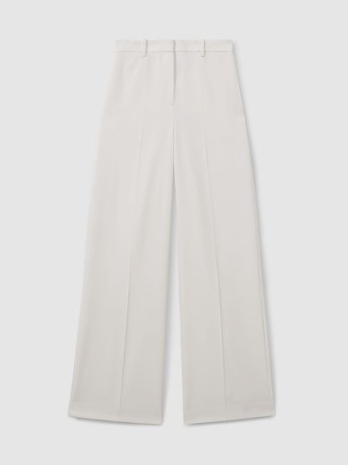 Wool Blend Wide Leg Tux Trousers in White | Reiss UK