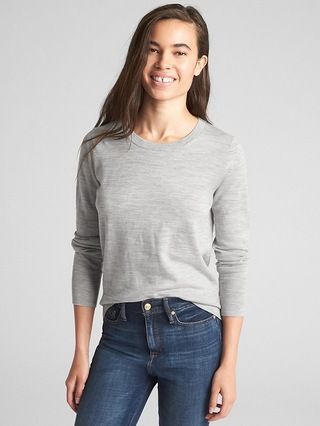 Gap Womens Crewneck Pullover Sweater In Merino Wool Heather Grey Size L Tall | Gap US