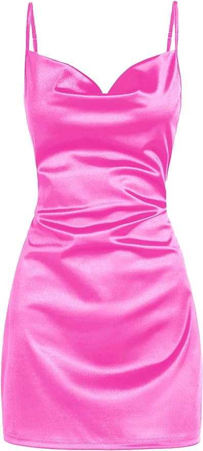 ZAFUL Women's Satin Sleeveless Spaghetti Strap Mini Dress Sexy Slip Cowl Neck Silky Cocktail Part... | Amazon (US)