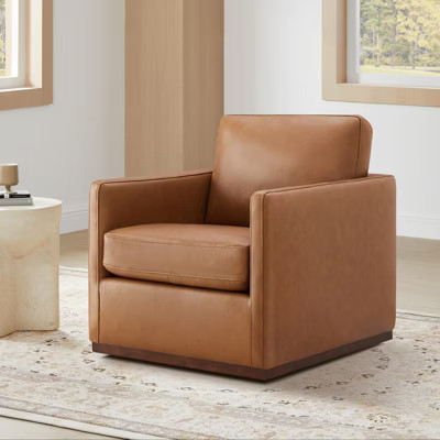 Spruce&Spring Modern Swivel Accent Chair with Arm, Single, Brown, Leather | Target