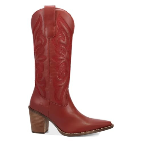 Dingo Womens Hensley Embroidered Pointed Toe Pull On Casual Boots Mid Calf Mid Heel 2-3" - Red - Size 11 M | Amazon (US)