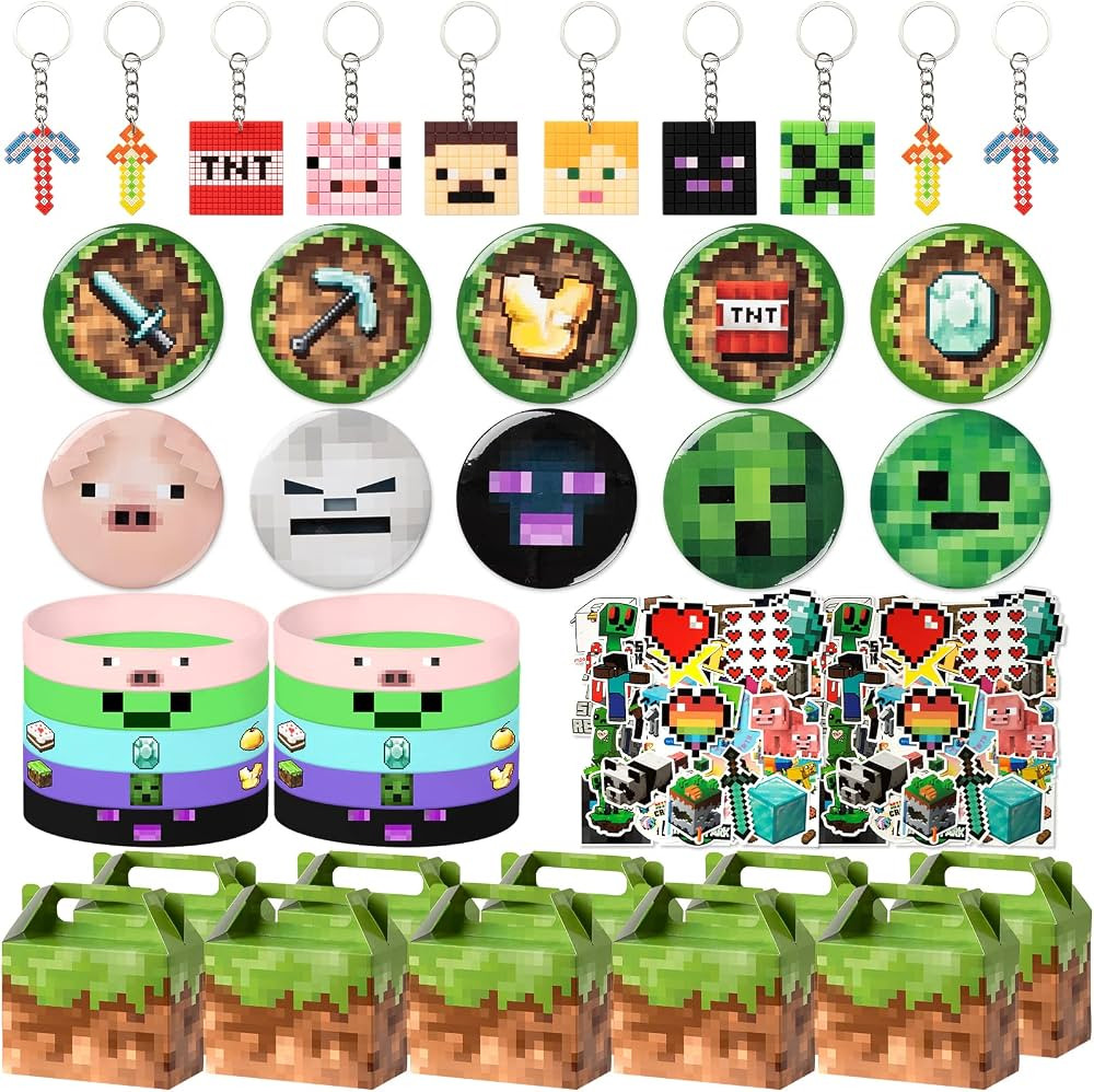 Pixel Style Birthday Party Supplies,90pcs Miner Theme Party Decorations Set,Include 10 Button Pi... | Amazon (US)