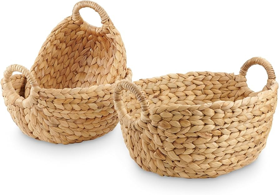 Set of 3 Wicker Storage Baskets for Organizing - Woven Decorative Baskets with Handles - Organize... | Amazon (US)