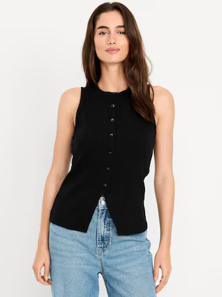 Sleeveless Button-Down Ribbed Top | Old Navy (US)
