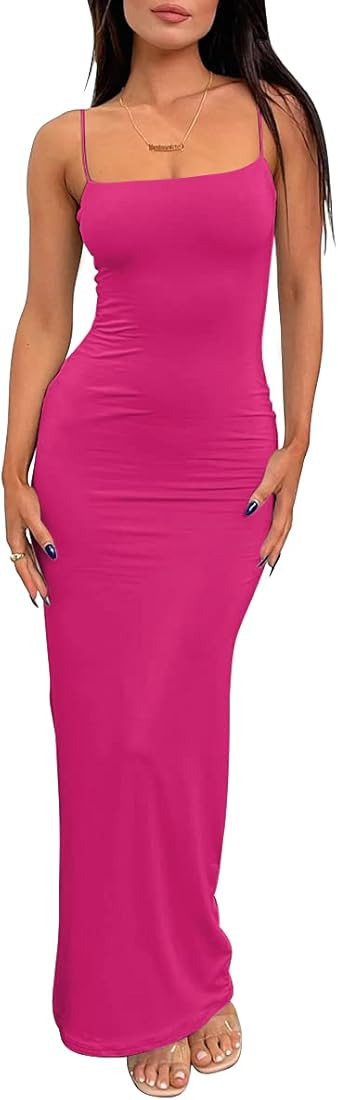 LILLUSORY Womens Summer Casual Slip Dresses Spaghetti Strap Bodycon Maxi Dress | Amazon (US)