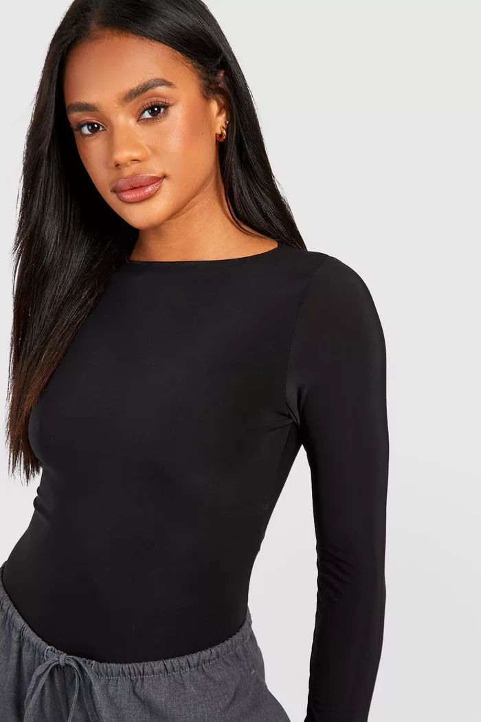 Black Long Sleeve Double Layer Bodysuit | Boohoo.com (UK & IE)