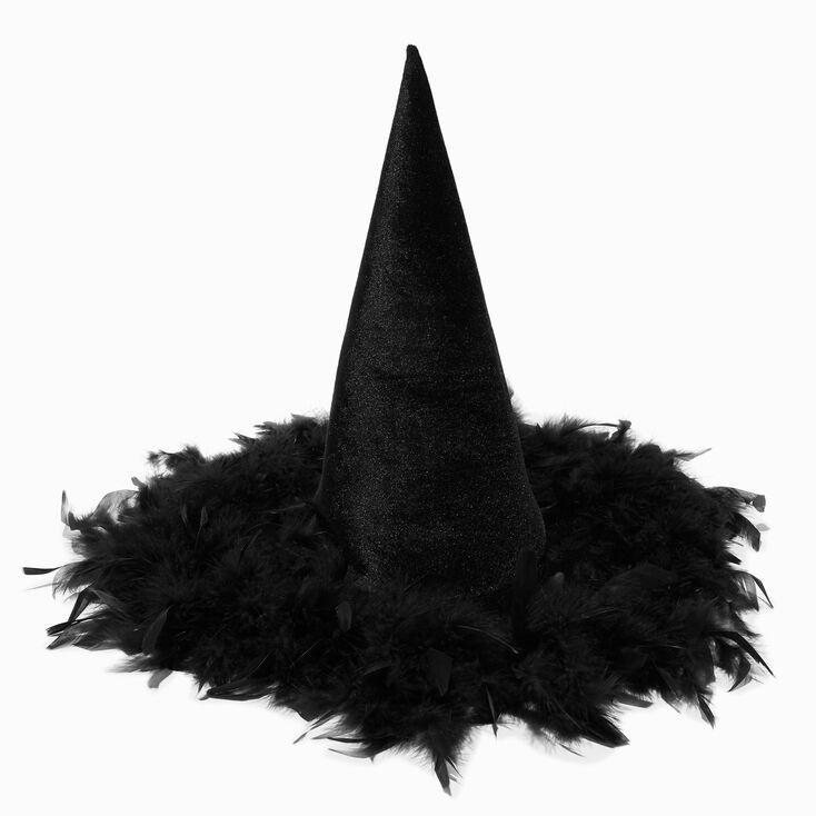 Black Feather Trim Witch Hat | Claire's (US)