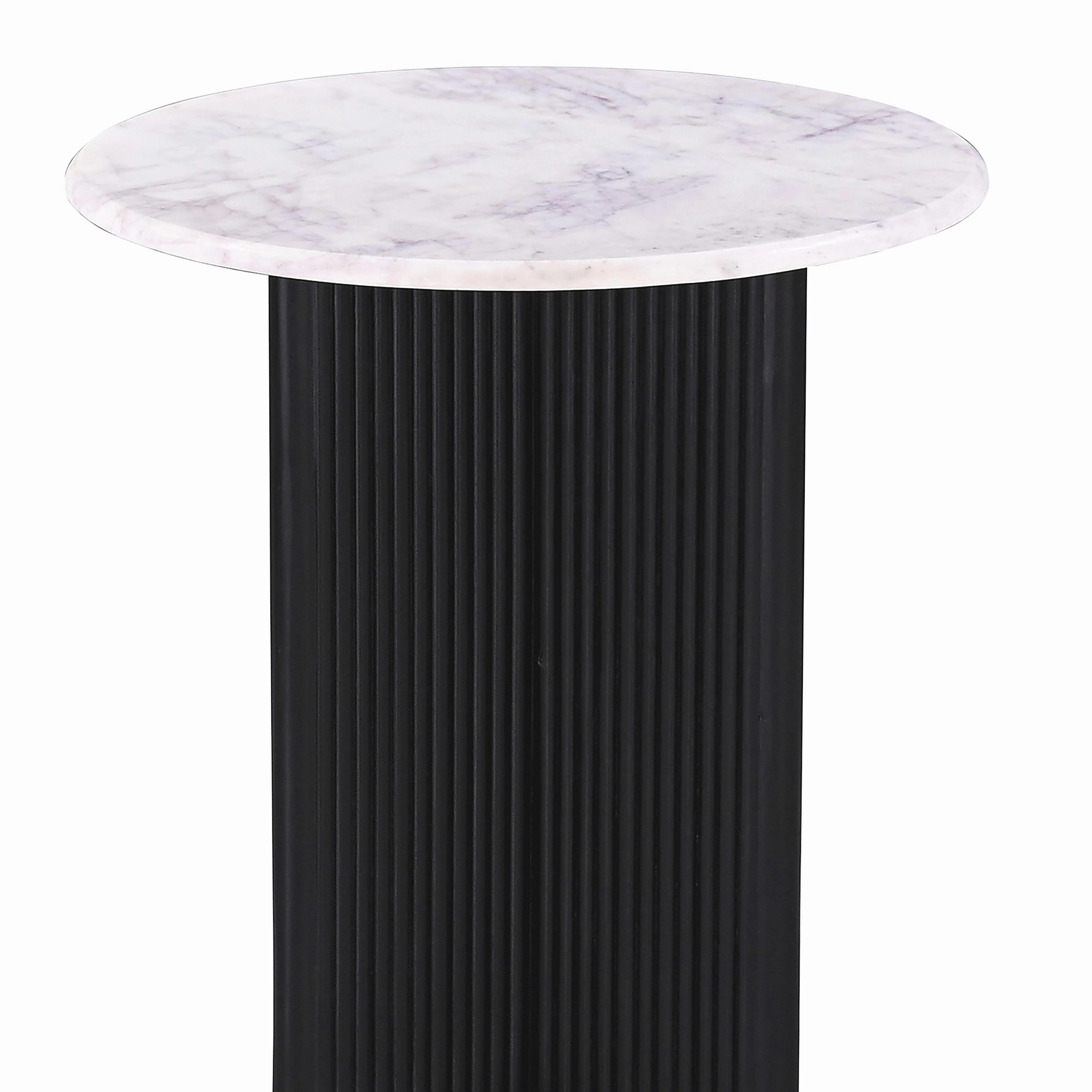 Latitude Run®  Round Mable Topped Pedestal Side/End Table, Living Room Accent Table, White/Black | Wayfair | Wayfair North America