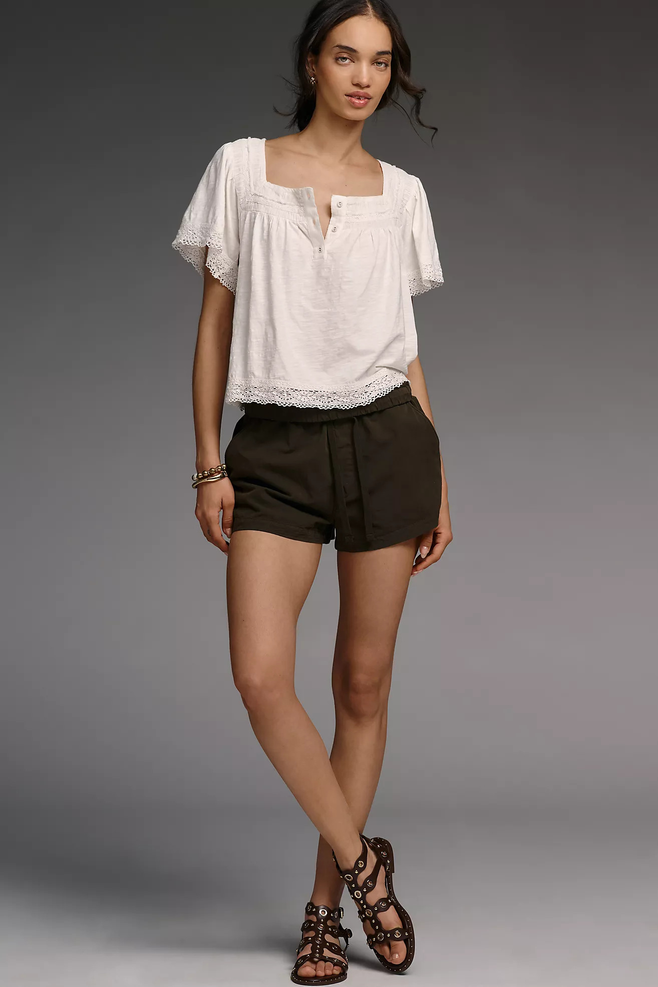 By Anthropologie Lace-Trimmed Short-Sleeve Henley | Anthropologie (US)