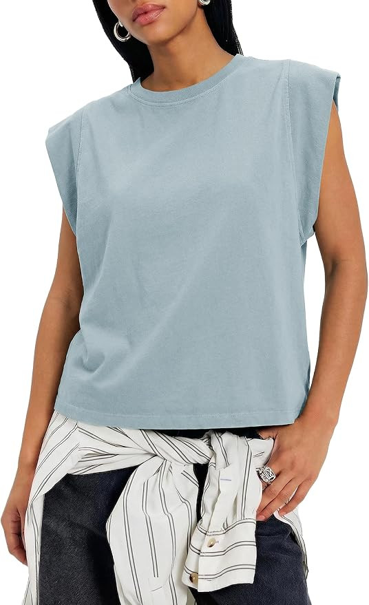 Womens Summer Cap Sleeve T Shirts Casual Loose Fit Crew Neck Solid Basic Tee Shirt Tops | Amazon (US)